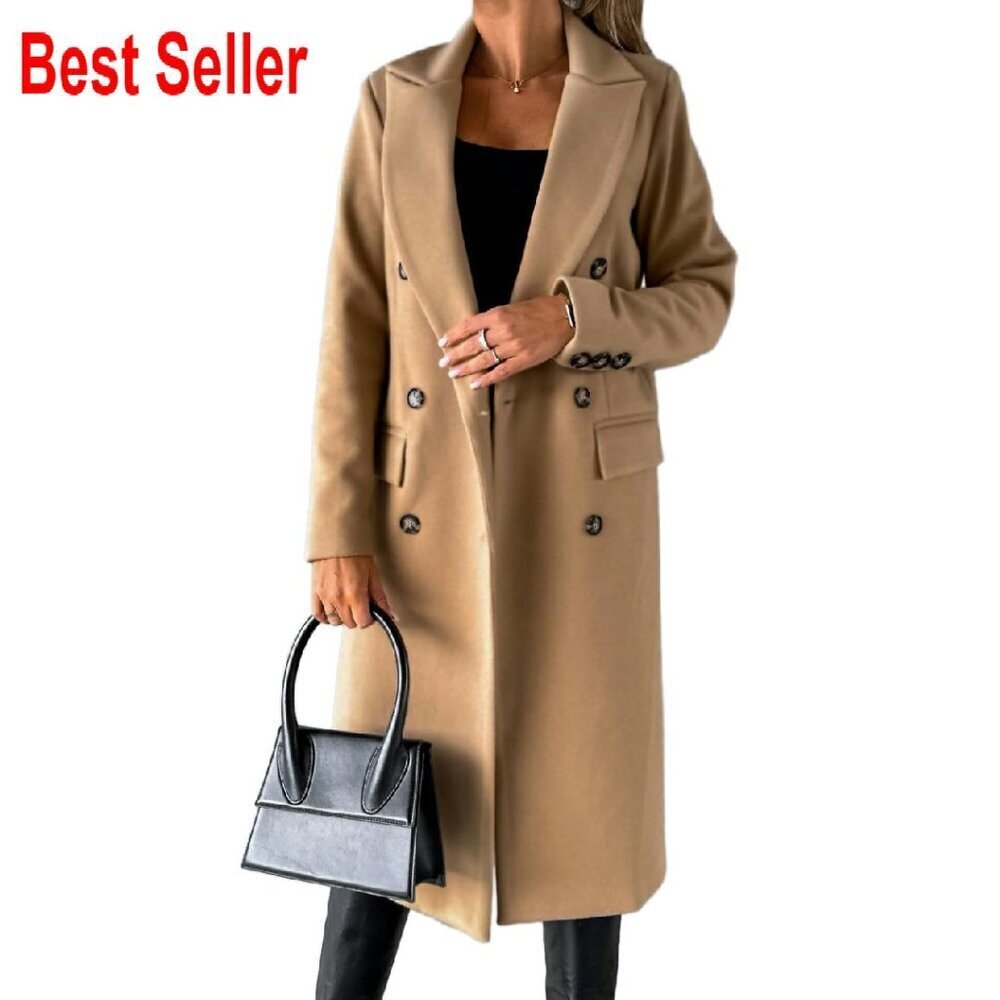 Wool Peacoat Double Breasted Trench Coat Classic Elegant Winter Outerwear